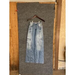 Zara Jeans Womens 0 Blue Wide Leg Cargo High Rise Denim Pant Utility Pockets